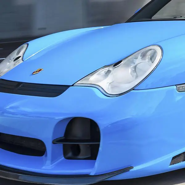 Blue sports car with sleek design.