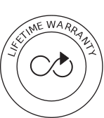 Lifetime warranty symbol with infinity arrow.