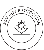 99% UV protection symbol with sun icon.