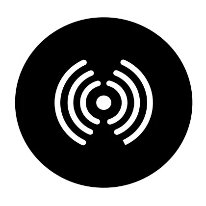 Wireless signal icon on black background.