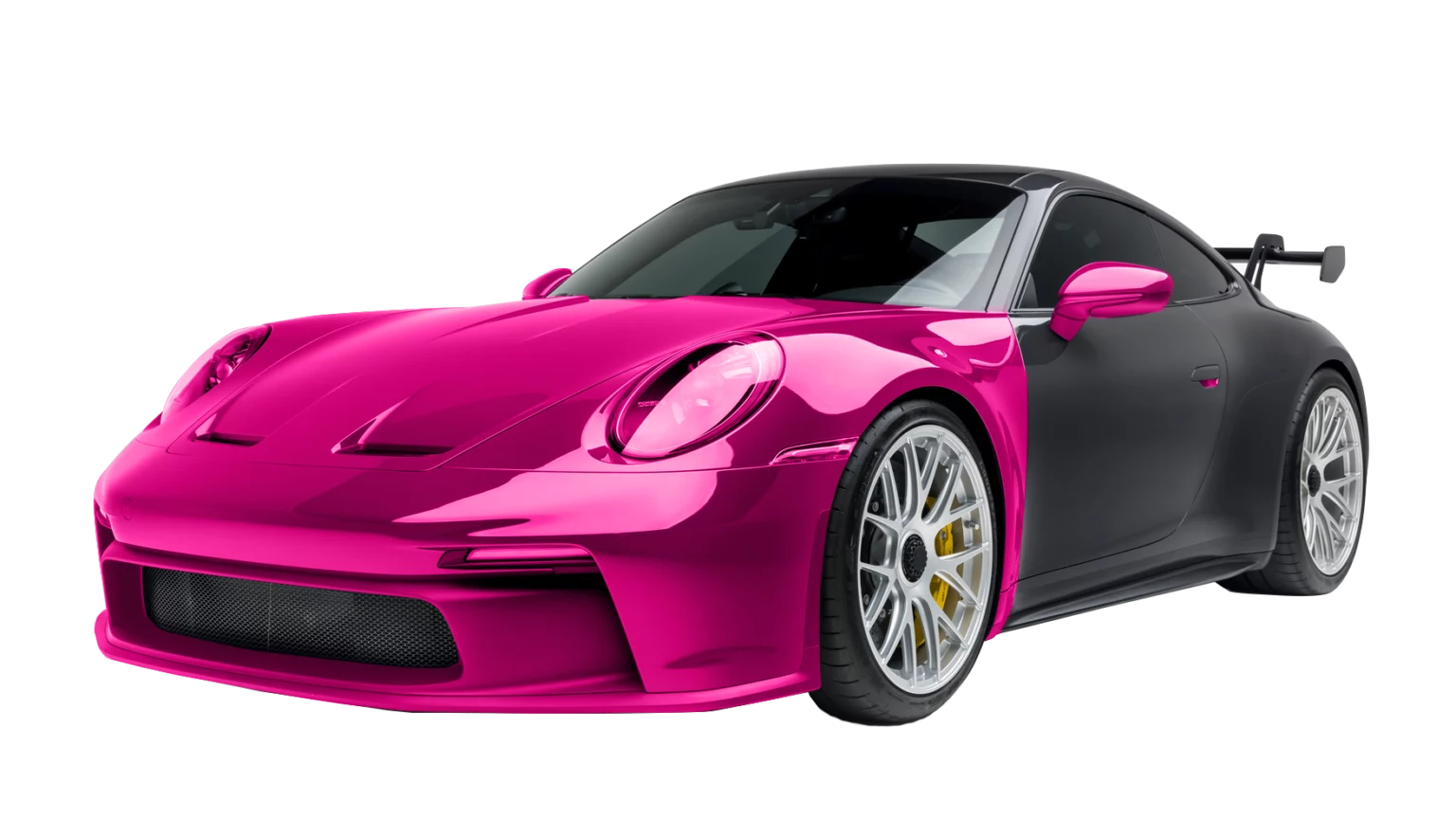 Pink and black sports car on black.